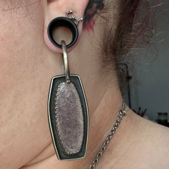 Lepidolite & Sterling Silver Ear Weights - Picture 4 of 4